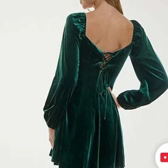 NWT City Vibe Sz S Long-Sleeve Hunter Green Stretchy Crushed Velvet Dress - Picture 6 of 16